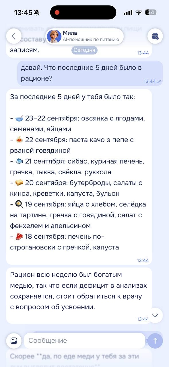 Мила отвечает про рацион за неделю